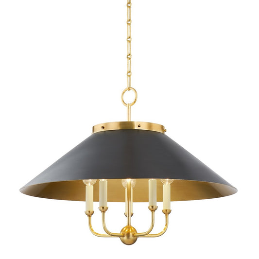 Clivedon Chandelier, 5-Light, Aged Brass, Steel Shade, 27.5"W (MDS1403-AGB/DB ACKVC)