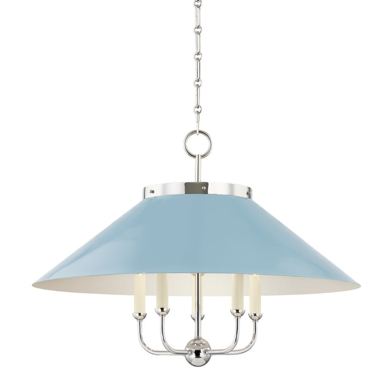 Clivedon Chandelier, 5-Light, Polished Nickel, Steel Shade, 27.5"W (MDS1403-PN/BB ACKVE)