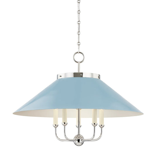 Clivedon Chandelier, 5-Light, Polished Nickel, Steel Shade, 27.5"W (MDS1403-PN/BB ACKVE)