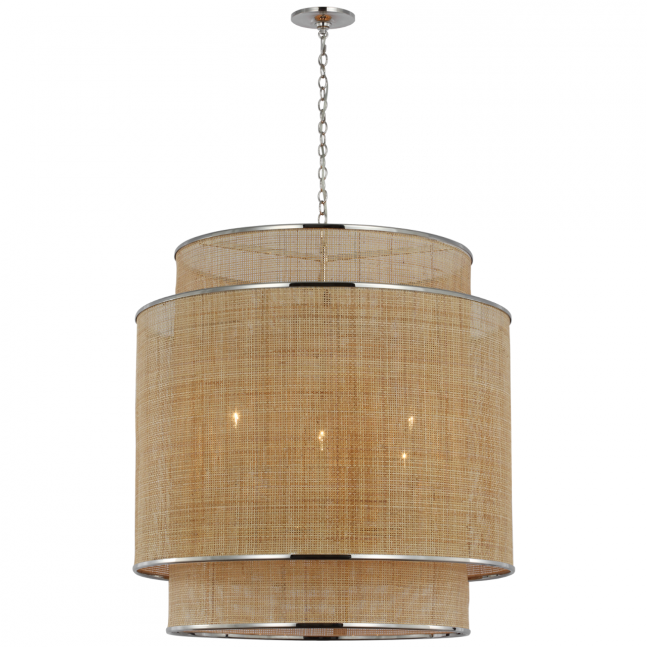 Linley Caning Extra Large Hanging Shade - Polished Nickel and Natural Rattan Caning