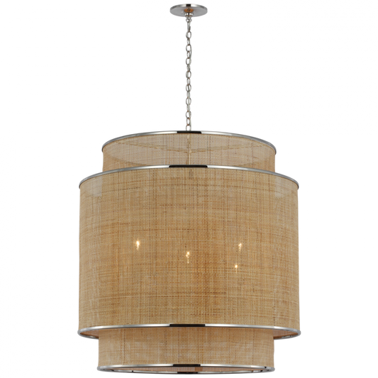 Linley Caning Extra Large Hanging Shade - Polished Nickel and Natural Rattan Caning