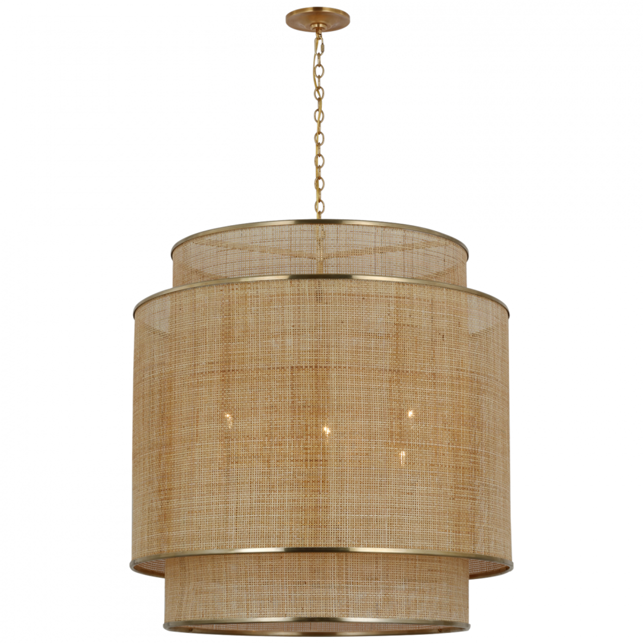 Linley Caning Extra Large Hanging Shade - Soft Brass and Natural Rattan Caning