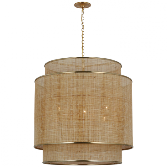 Linley Caning Extra Large Hanging Shade - Soft Brass and Natural Rattan Caning