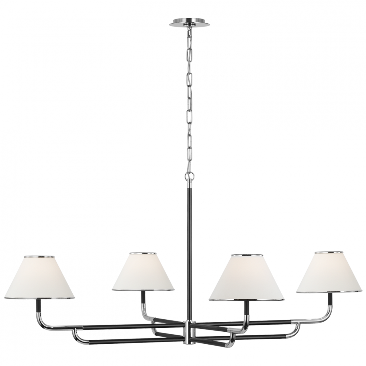 Rigby Grande Chandelier, 4-Light, LED, Polished Nickel, Ebony, Linen Shade, 54.25"W (MF 5055PN/EB-L D03TF)