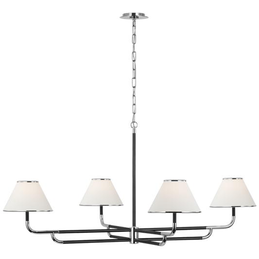 Rigby Grande Chandelier, 4-Light, LED, Polished Nickel, Ebony, Linen Shade, 54.25"W (MF 5055PN/EB-L D03TF)