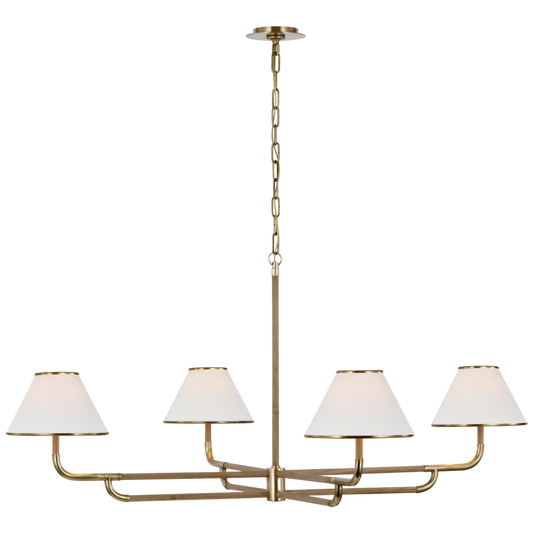 Rigby Grande Chandelier, 4-Light, LED, Soft Brass, Natural Oak, Linen Shade, 54.25"W (MF 5055SB/NO-L D03QJ)