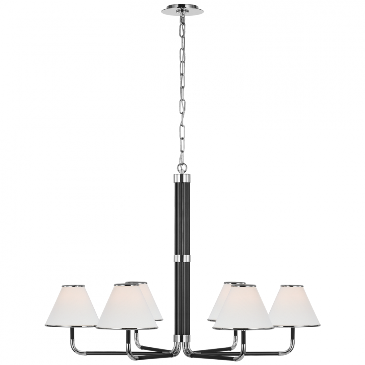 Rigby X-Large Chandelier, 6-Light, LED, Polished Nickel, Ebony, Linen Shade, 37.75"W (MF 5056PN/EB-L D03QK)