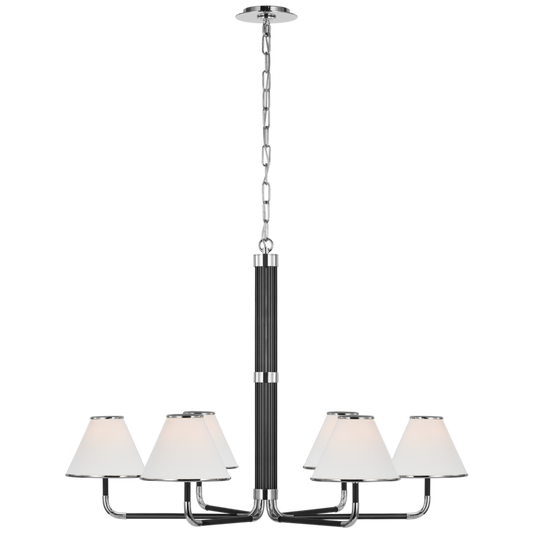 Rigby X-Large Chandelier, 6-Light, LED, Polished Nickel, Ebony, Linen Shade, 37.75"W (MF 5056PN/EB-L D03QK)