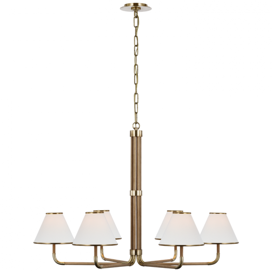 Rigby X-Large Chandelier, 6-Light, LED, Soft Brass, Natural Oak, Linen Shade, 37.75"W (MF 5056SB/NO-L D03TG)