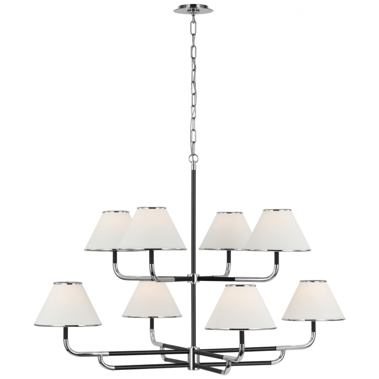 Rigby Grande Two-Tier Chandelier, 8-Light, LED, Polished Nickel, Ebony, Linen Shade, 48.75"W (MF 5057PN/EB-L D01RR)