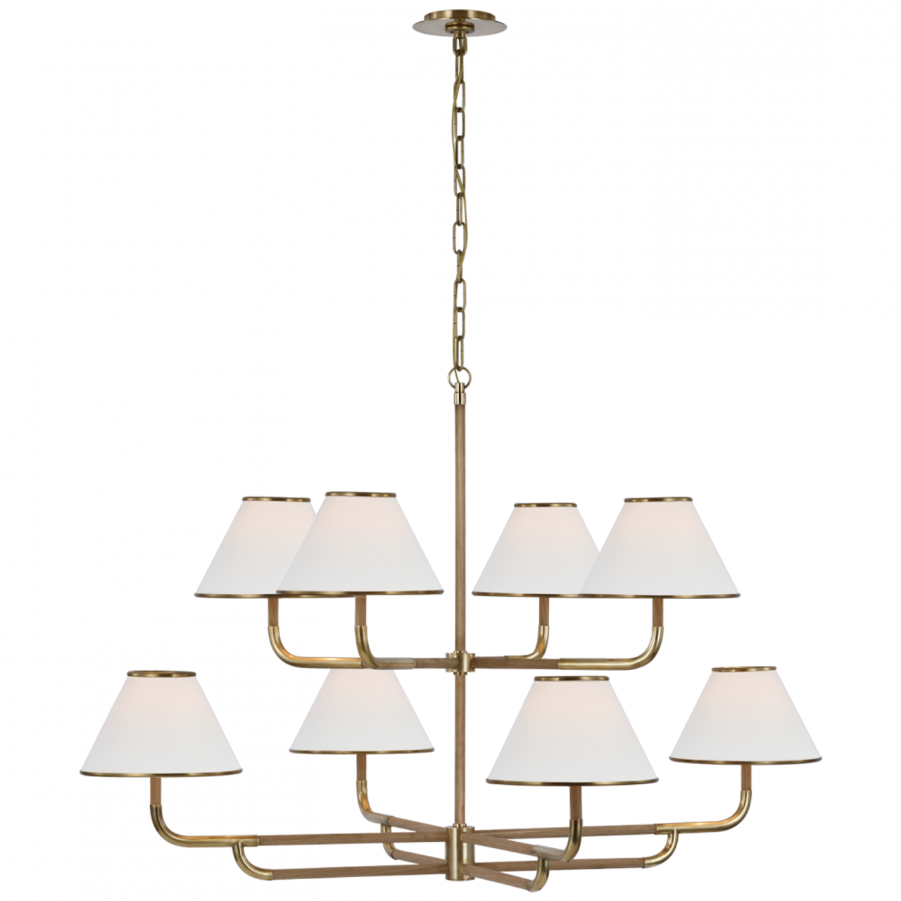 Rigby Grande Two-Tier Chandelier, 8-Light, LED, Soft Brass, Natural Oak, Linen Shade, 48.75"W (MF 5057SB/NO-L D01RT)