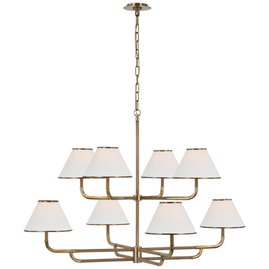 Rigby Grande Two-Tier Chandelier, 8-Light, LED, Soft Brass, Natural Oak, Linen Shade, 48.75"W (MF 5057SB/NO-L D01RT)