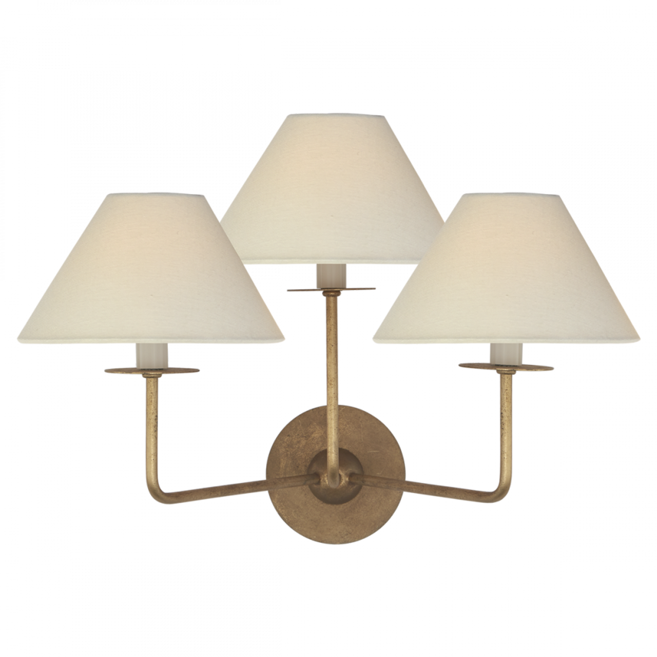 Kelley Medium Triple Wall Sconce, 3-Light, Gilded Iron, Linen Shade, 14.25"H (NW 2070GI-L CLT6N)