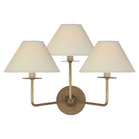 Kelley Medium Triple Wall Sconce, 3-Light, Gilded Iron, Linen Shade, 14.25"H (NW 2070GI-L CLT6N)