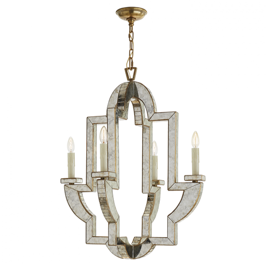 Lido Chandelier, 4-Light, Antique Mirror, Antique Brass, 25.5"W (NW 5040AM/HAB 2R25N)