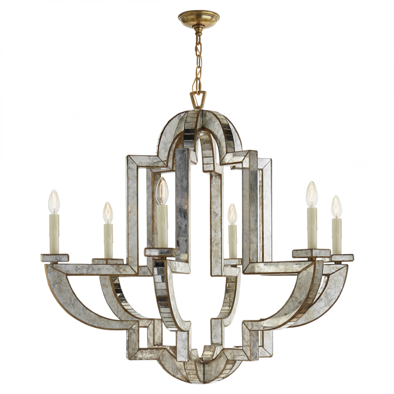 Lido Chandelier, 6-Light, Antique Mirror, Antique Brass, 38.25"W (NW 5041AM/HAB 2N4E5)