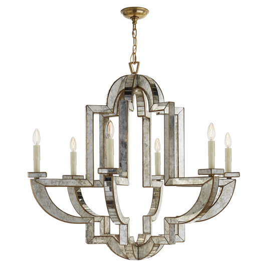 Lido Chandelier, 6-Light, Antique Mirror, Antique Brass, 38.25"W (NW 5041AM/HAB 2N4E5)