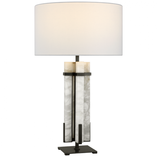 Malik Large Table Lamp, 1-Light, Bronze and Alabaster, Linen Shade, 30"H (S 3910BZ/ALB-L CWZ4H)