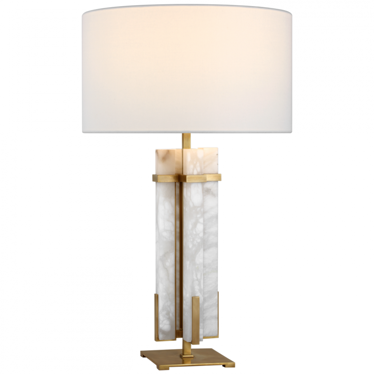 Malik Large Table Lamp, 1-Light, Hand-Rubbed Antique Brass and Alabaster, Linen Shade, 30"H (S 3910HAB/ALB-L CWZ4K)