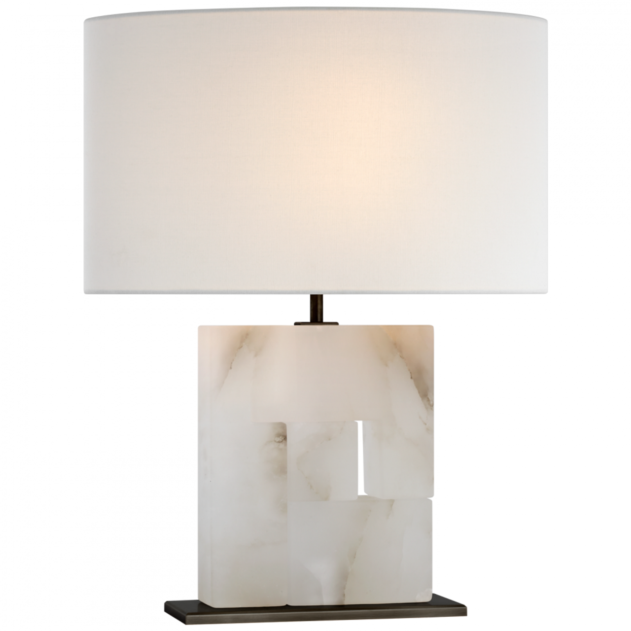 Ashlar Medium Table Lamp, 1-Light, Alabaster and Bronze, Linen Oval Shade, 22"H (S 3925ALB/BZ-L CWY6C)