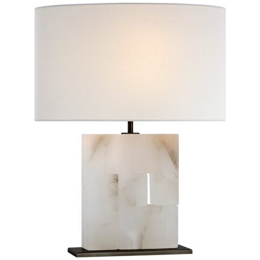 Ashlar Medium Table Lamp, 1-Light, Alabaster and Bronze, Linen Oval Shade, 22"H (S 3925ALB/BZ-L CWY6C)