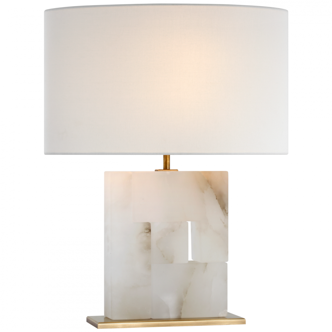 Ashlar Medium Table Lamp, 1-Light, Alabaster and Hand-Rubbed Antique Brass, Linen Oval Shade, 22"H (S 3925ALB/HAB-L CWZ6A)