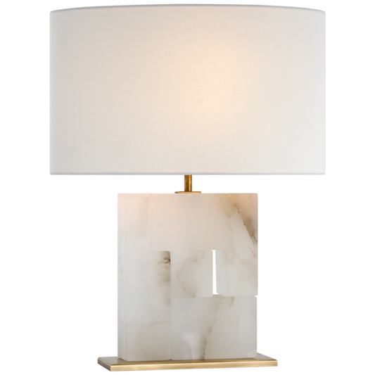 Ashlar Medium Table Lamp, 1-Light, Alabaster and Hand-Rubbed Antique Brass, Linen Oval Shade, 22"H (S 3925ALB/HAB-L CWZ6A)