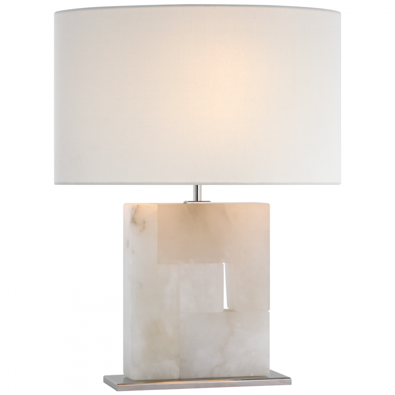 Ashlar Medium Table Lamp, 1-Light, Alabaster and Polished Nickel, Linen Oval Shade, 22"H (S 3925ALB/PN-L CWZ6C)