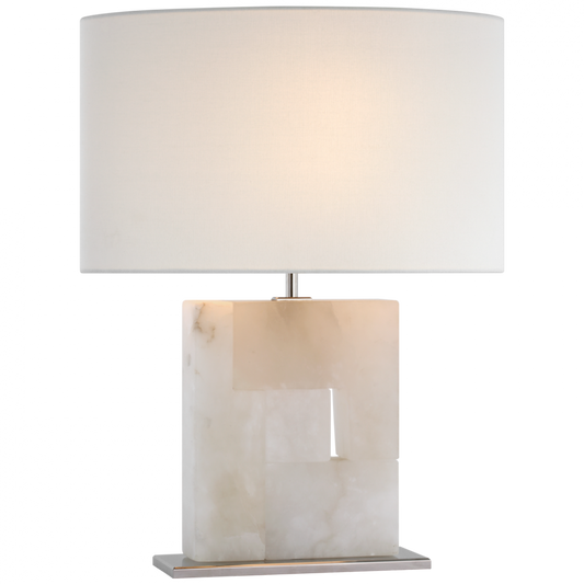 Ashlar Medium Table Lamp, 1-Light, Alabaster and Polished Nickel, Linen Oval Shade, 22"H (S 3925ALB/PN-L CWZ6C)