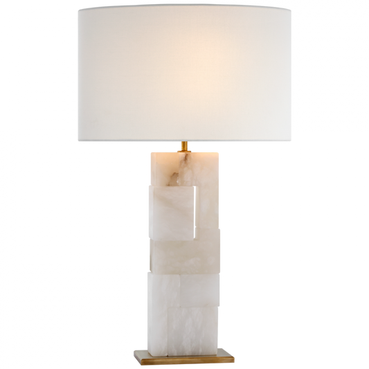 Ashlar Large Table Lamp, 1-Light, Alabaster and Hand-Rubbed Antique Brass, Linen Shade, 28"H (S 3926ALB/HAB-L CWZ6D)