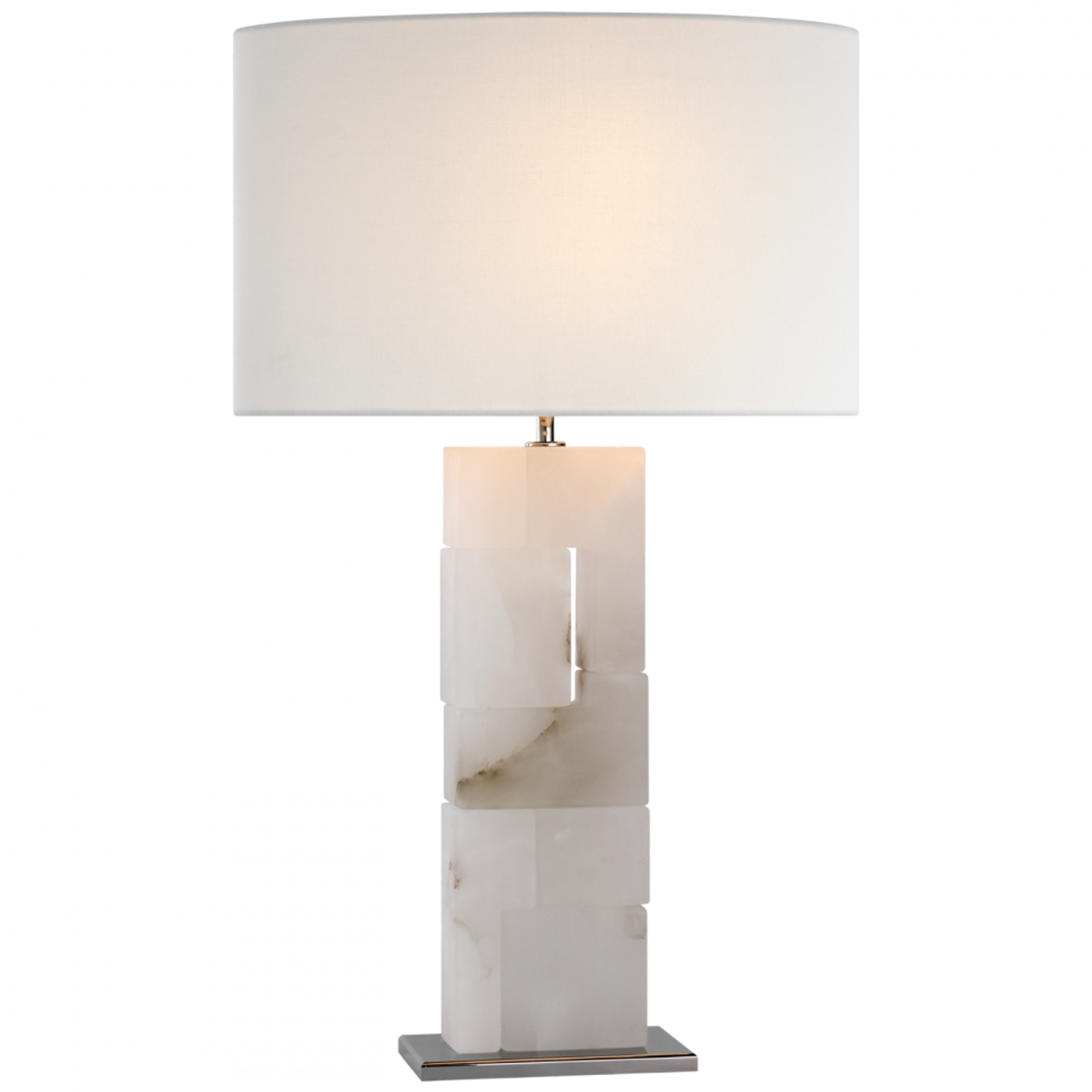 Ashlar Large Table Lamp, 1-Light, Alabaster and Polished Nickel, Linen Shade, 28"H (S 3926ALB/PN-L CWY6D)