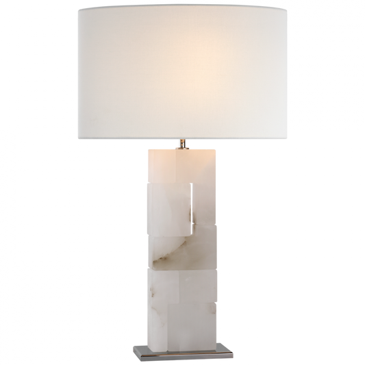 Ashlar Large Table Lamp, 1-Light, Alabaster and Polished Nickel, Linen Shade, 28"H (S 3926ALB/PN-L CWY6D)