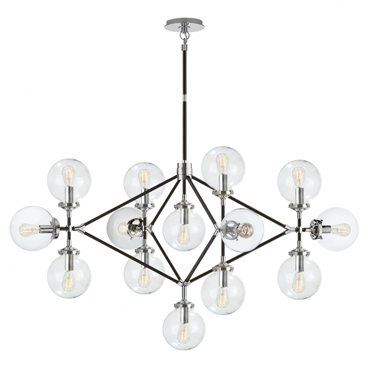 Bistro Chandelier, 14-Light, Polished Nickel, Black, 53"W (S 5024PN/BLK-CG 2R344)