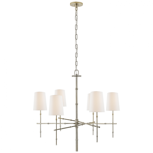 Grenol Medium Modern Bamboo Chandelier, 6-Light, Polished Nickel, Linen Shade, 33.25"W (S 5161PN-L D04PR)