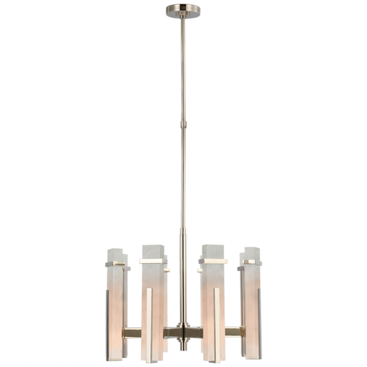 Malik Medium Chandelier, 1-Light, LED, Polished Nickel, Alabaster Shade, 24"W (S 5911PN-ALB CU1G0)