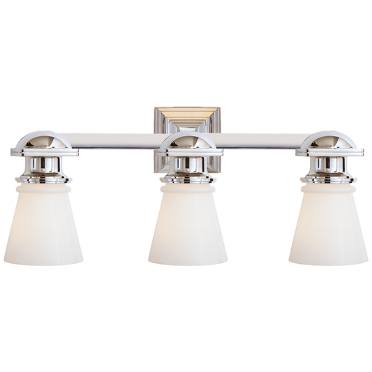 New York Subway Vanity Light, 3-Light, Chrome, White Glass, 22.75"W (SL 2153CH-WG 28TW9)