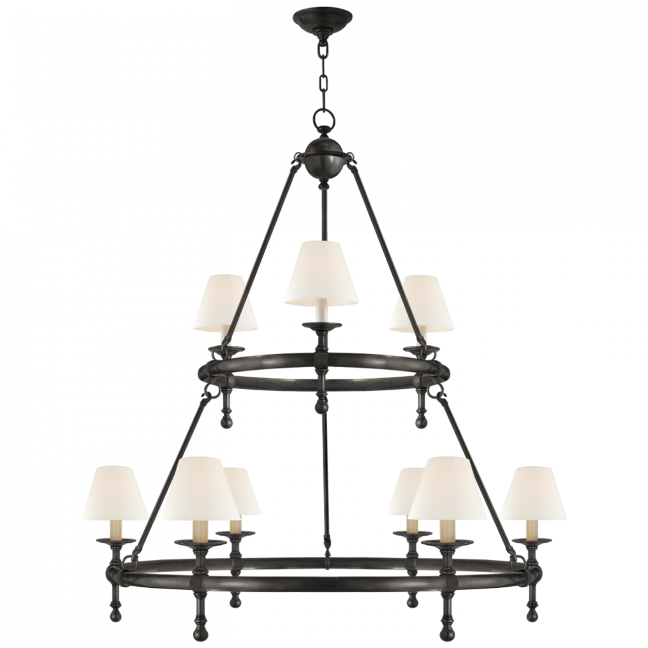 Classic Two-Tier Ring Chandelier, 9-Light, Bronze, Linen Shade, 44"W (SL 5813BZ-L D30JK)