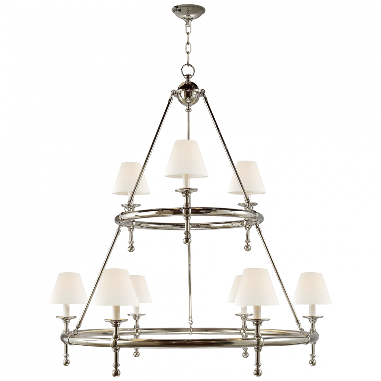 Classic Two-Tier Ring Chandelier, 9-Light, Polished Nickel, Linen Shade, 44"W (SL 5813PN-L D30KK)