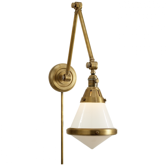 Gale Library Wall Sconce, 1-Light, Hand-Rubbed Antique Brass, White Glass, 21.5"H (TOB 2156HAB-WG 2JYUG)