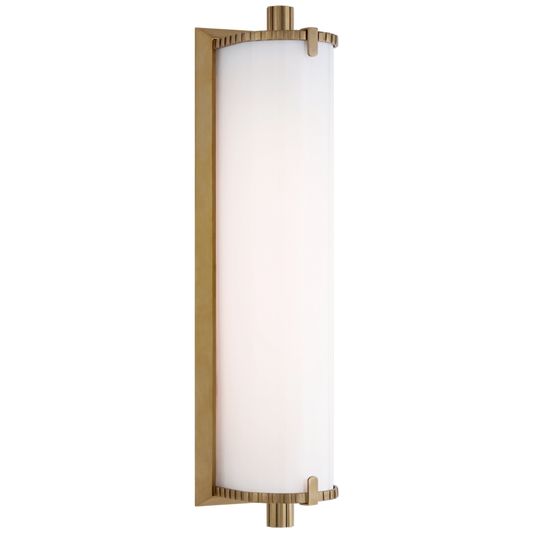 Calliope Bathroom Wall Sconce, LED, Hand-Rubbed Antique Brass, White Glass, 14"H (TOB 2192HAB-WG CTZG2)