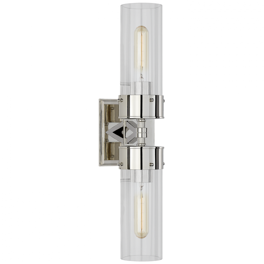 Marais Large Double Bath Wall Sconce, 2-Light, Polished Nickel, 19.75"H (TOB 2315PN-CG CLU55)