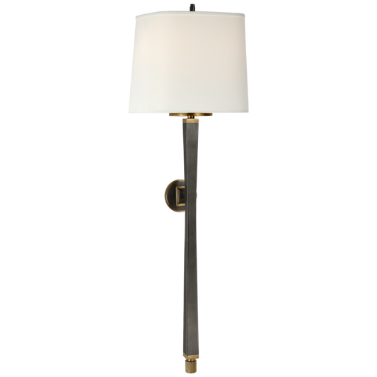 Edie Baluster Baluster Sconce, 2-Light, Bronze, Hand-Rubbed Antique Brass, Linen Shield Shade, 32.75"H (TOB 2741BZ/HAB-L D32FD)