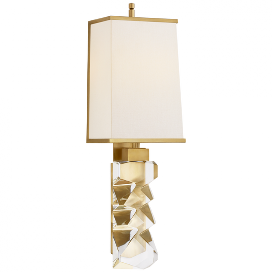 Argentino Wall Sconce, 2-Light, Crystal, Hand-Rubbed Antique Brass, Linen, Brass Trim Shade, 22.25"H (TOB 2950CG/HAB-L/HAB CTYFN)