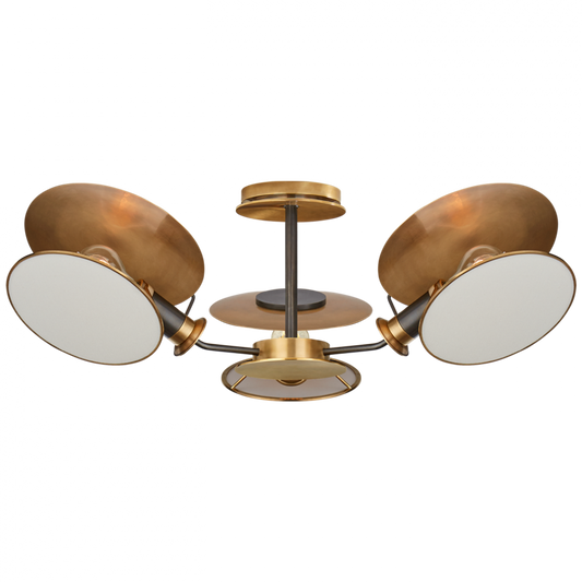 Osiris Semi-Flush Mount, 3-Light, Reflector, Bronze, Antique Brass, Linen Shade, 31.5"W (TOB 4290BZ/HAB-L CLX5K)