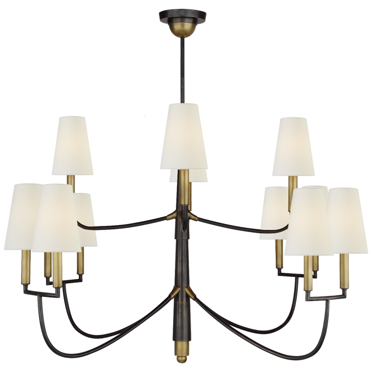 Farlane Large Chandelier, 12-Light, Bronze, Hand-Rubbed Antique Brass, Linen Shade, 48"W (TOB 5017BZ/HAB-L D07PP)