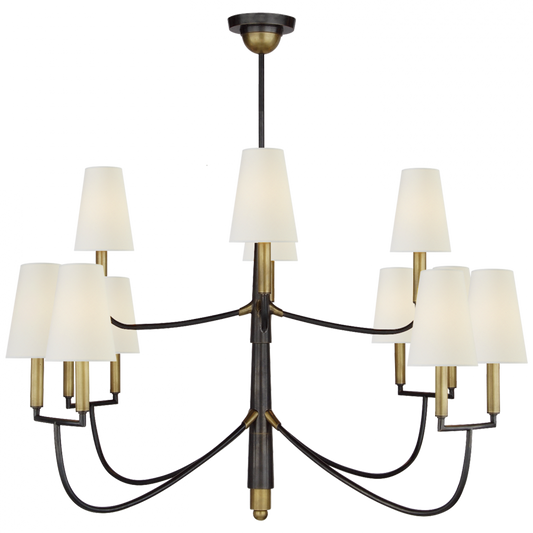 Farlane Large Chandelier, 12-Light, Bronze, Hand-Rubbed Antique Brass, Linen Shade, 48"W (TOB 5017BZ/HAB-L D07PP)