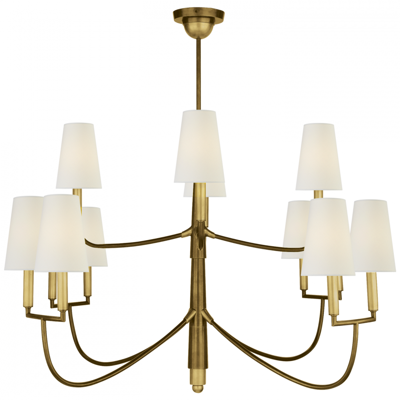 Farlane Large Chandelier, 12-Light, Hand-Rubbed Antique Brass, Linen Shade, 48"W (TOB 5017HAB-L D00VY)