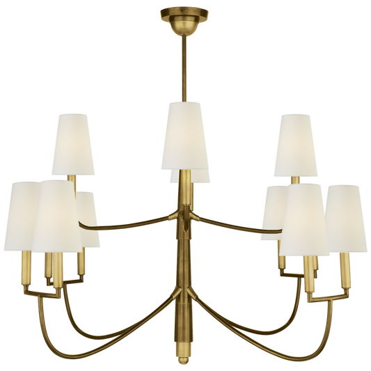 Farlane Large Chandelier, 12-Light, Hand-Rubbed Antique Brass, Linen Shade, 48"W (TOB 5017HAB-L D00VY)