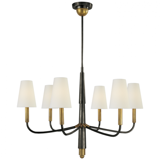 Farlane Small Chandelier, 6-Light, Bronze, Hand-Rubbed Antique Brass, Linen Shade, 31.25"W (TOB 5018BZ/HAB-L D31HH)