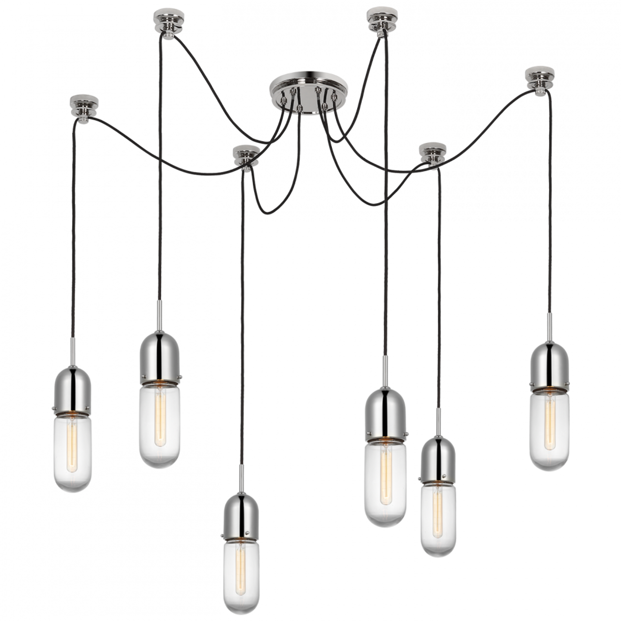 Junio Chandelier, 6-Light, Polished Nickel, 25"H (TOB 5645PN-CG-6 D33F4)